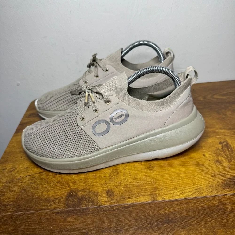 OOFOS OOmg Low Shoe Womens 8.5 Taupe Mesh Recovery Sneaker 0101-BEIGE-W8.5